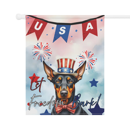 Patriotic Dog Garden Flag - Doberman – 'Let Freedom Bark' USA Banner