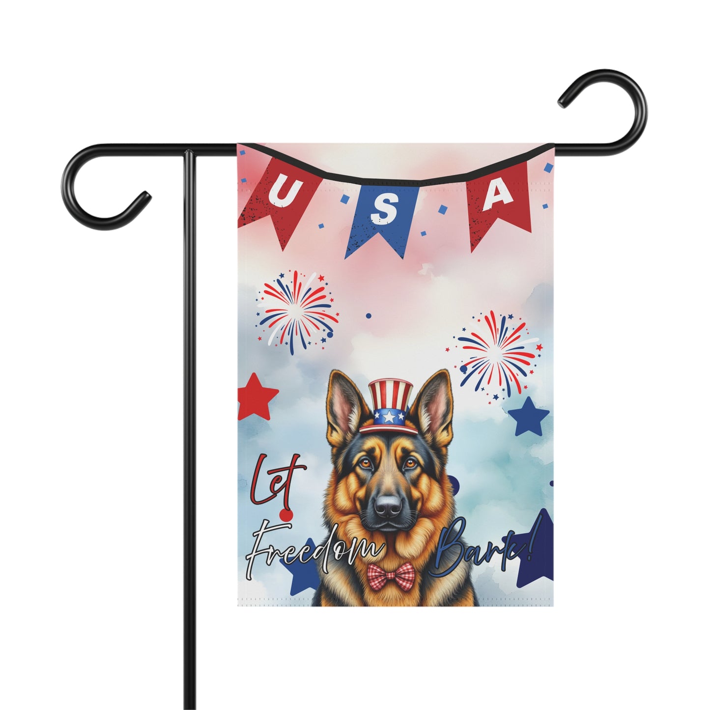 Patriotic Dog Garden Flag - German Shepard – 'Let Freedom Bark' USA Banner