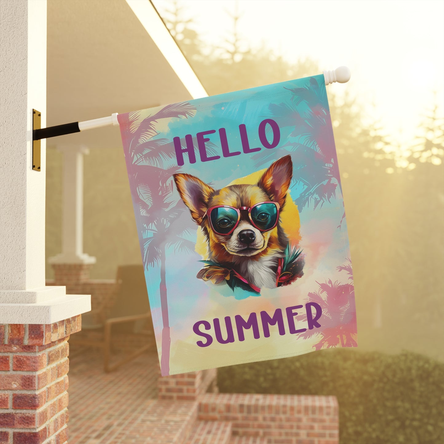 "Hello Summer"  with Sunglasses Chihuahua -Outdoor House Banner/Garden Flag