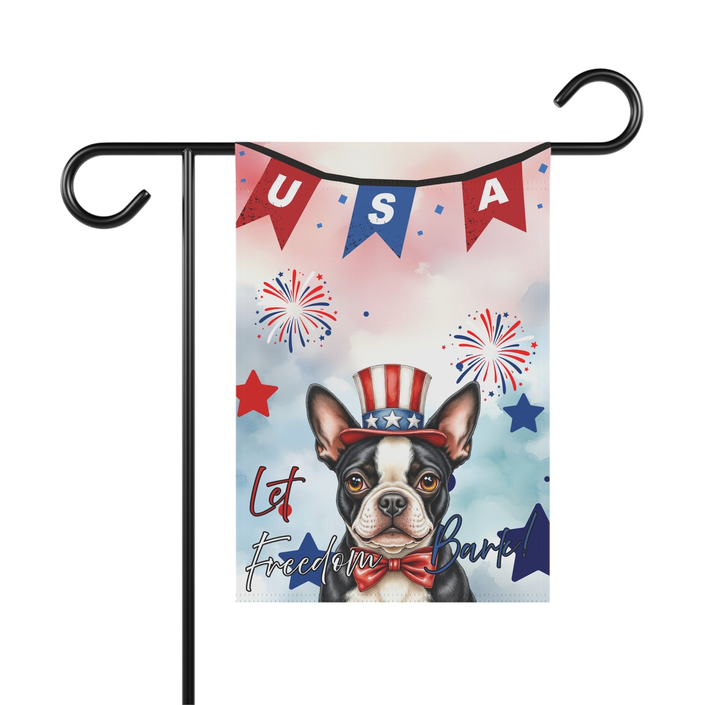 Patriotic Dog Garden Flag - Boston Terrier – 'Let Freedom Bark' USA Banner