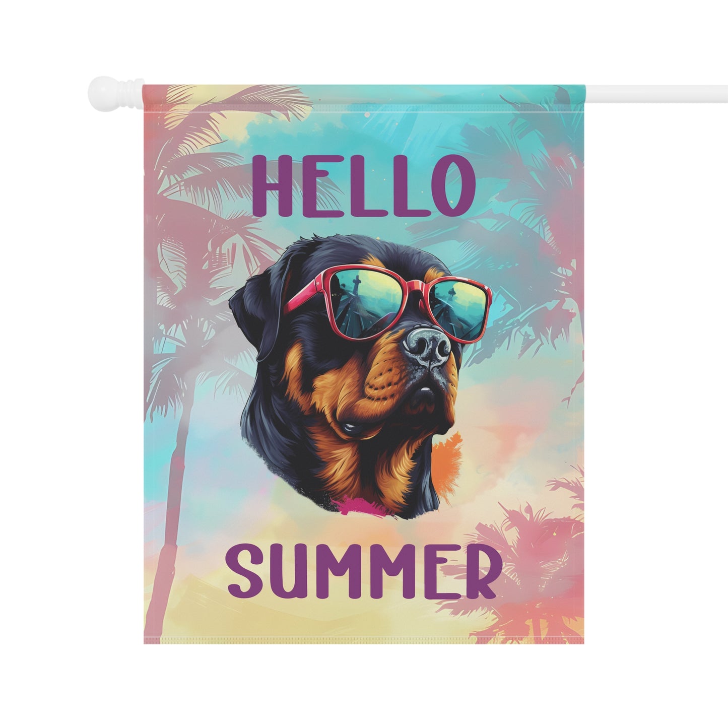 "Hello Summer" Rottweiler with Sunglasses -Outdoor House Banner/Garden Flag