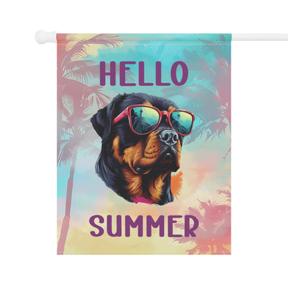 "Hello Summer" Rottweiler with Sunglasses -Outdoor House Banner/Garden Flag