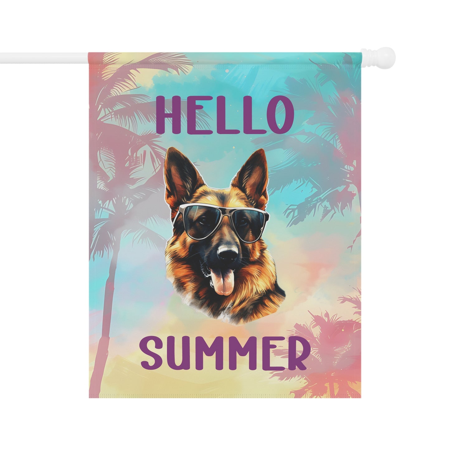 "Hello Summer" German Shepherd with Sunglasses -Outdoor House Banner/Garden Flag