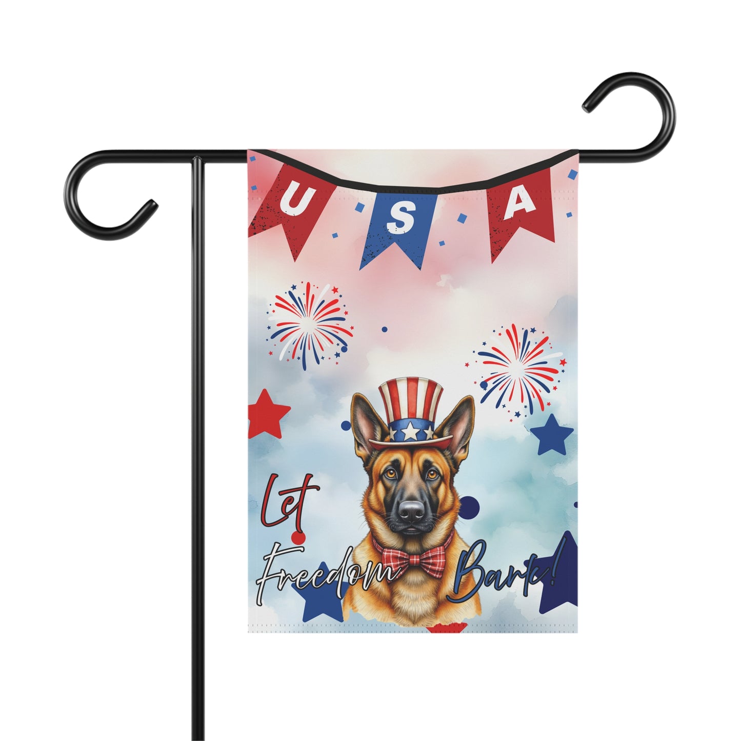 Patriotic Dog Garden Flag - Belgian Malinois – 'Let Freedom Bark' USA Banner
