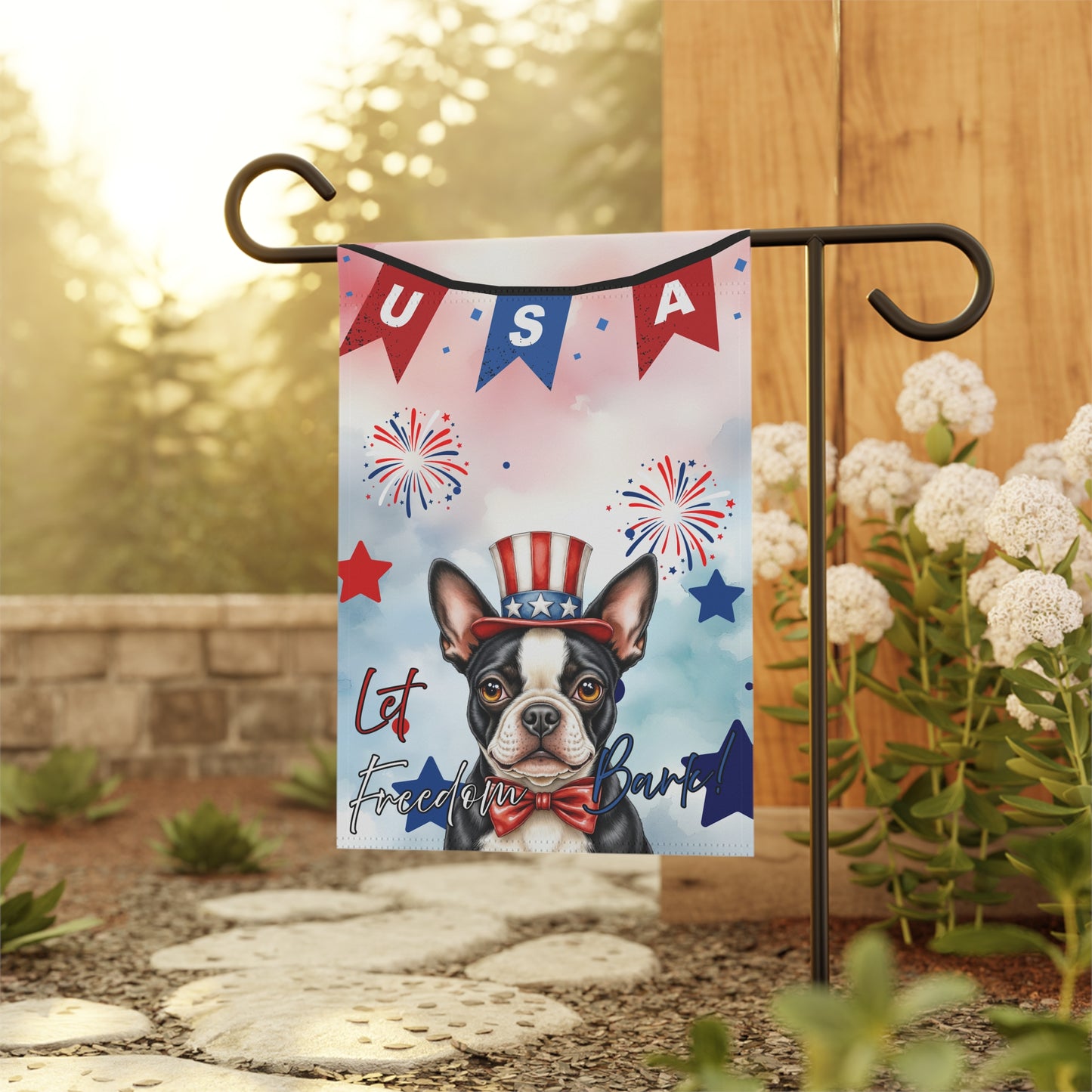 Patriotic Dog Garden Flag - Boston Terrier – 'Let Freedom Bark' USA Banner
