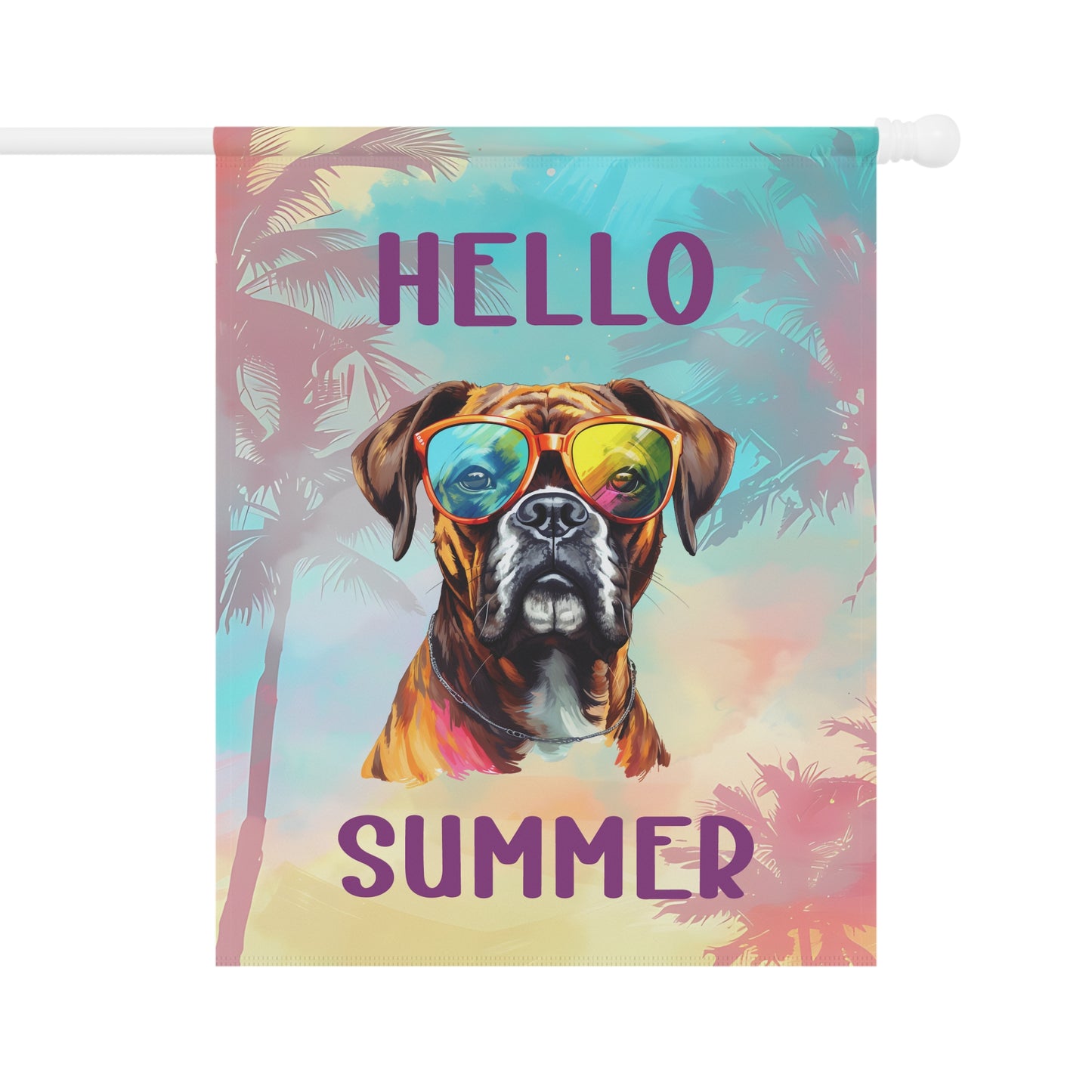 "Hello Summer" Boxer with Sunglasses -Outdoor House Banner/Garden Flag