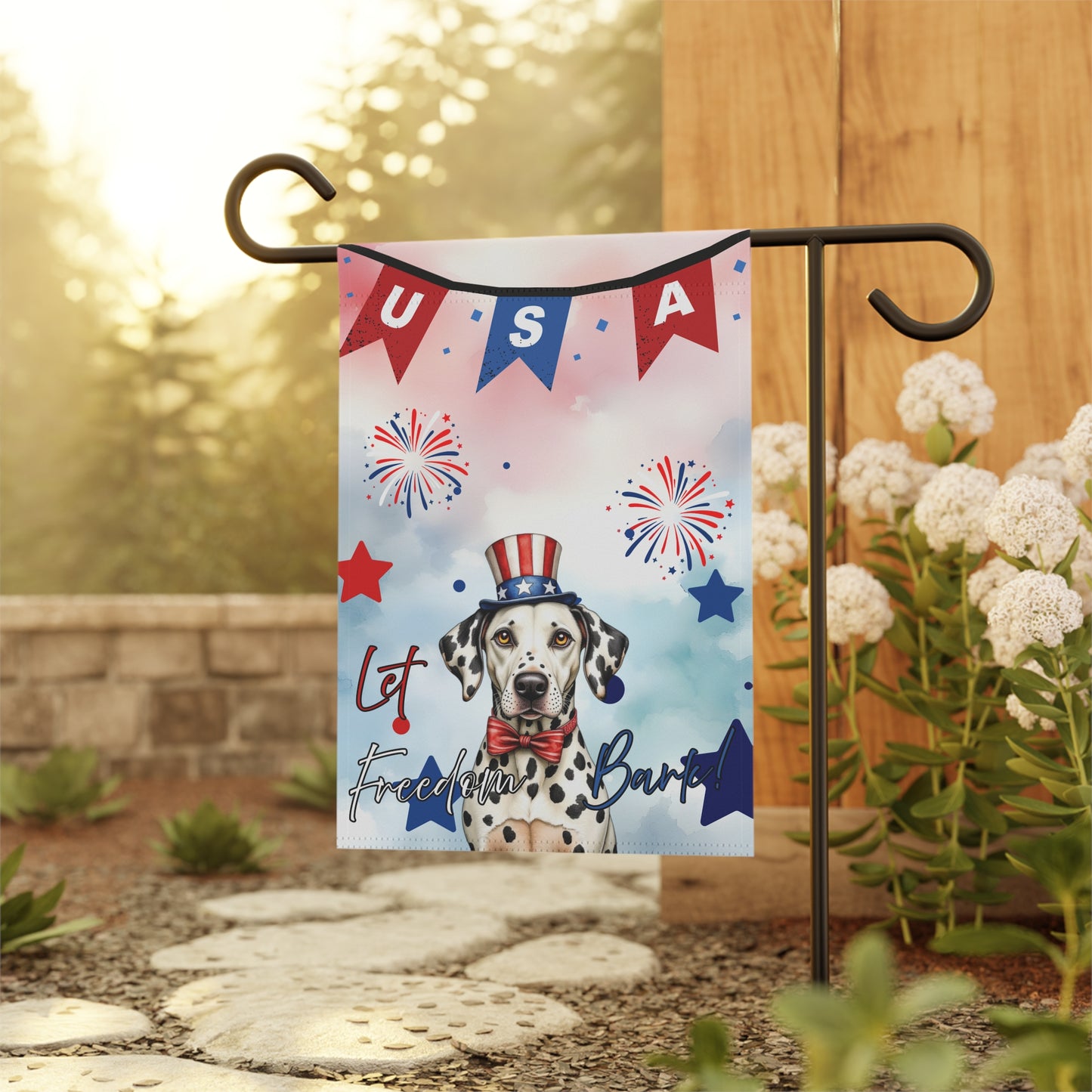 Patriotic Dog Garden Flag - Dalmatian – 'Let Freedom Bark' USA Banner