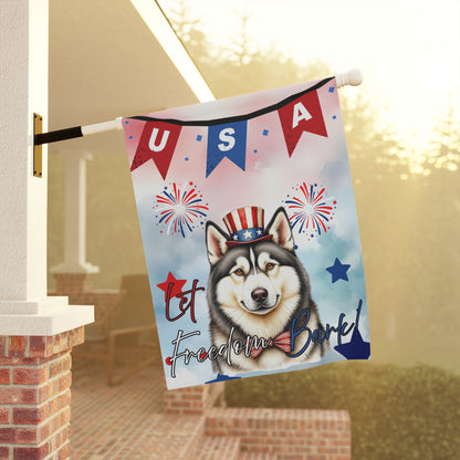 Patriotic Dog Garden Flag - Husky – 'Let Freedom Bark' USA Banner