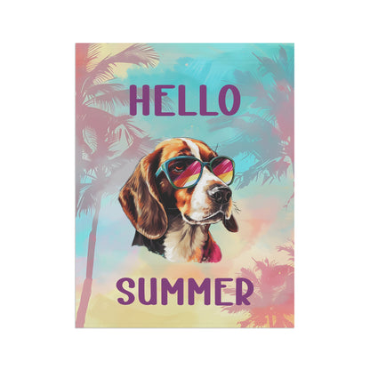 "Hello Summer" Beagle with Sunglasses -Outdoor House Banner/Garden Flag