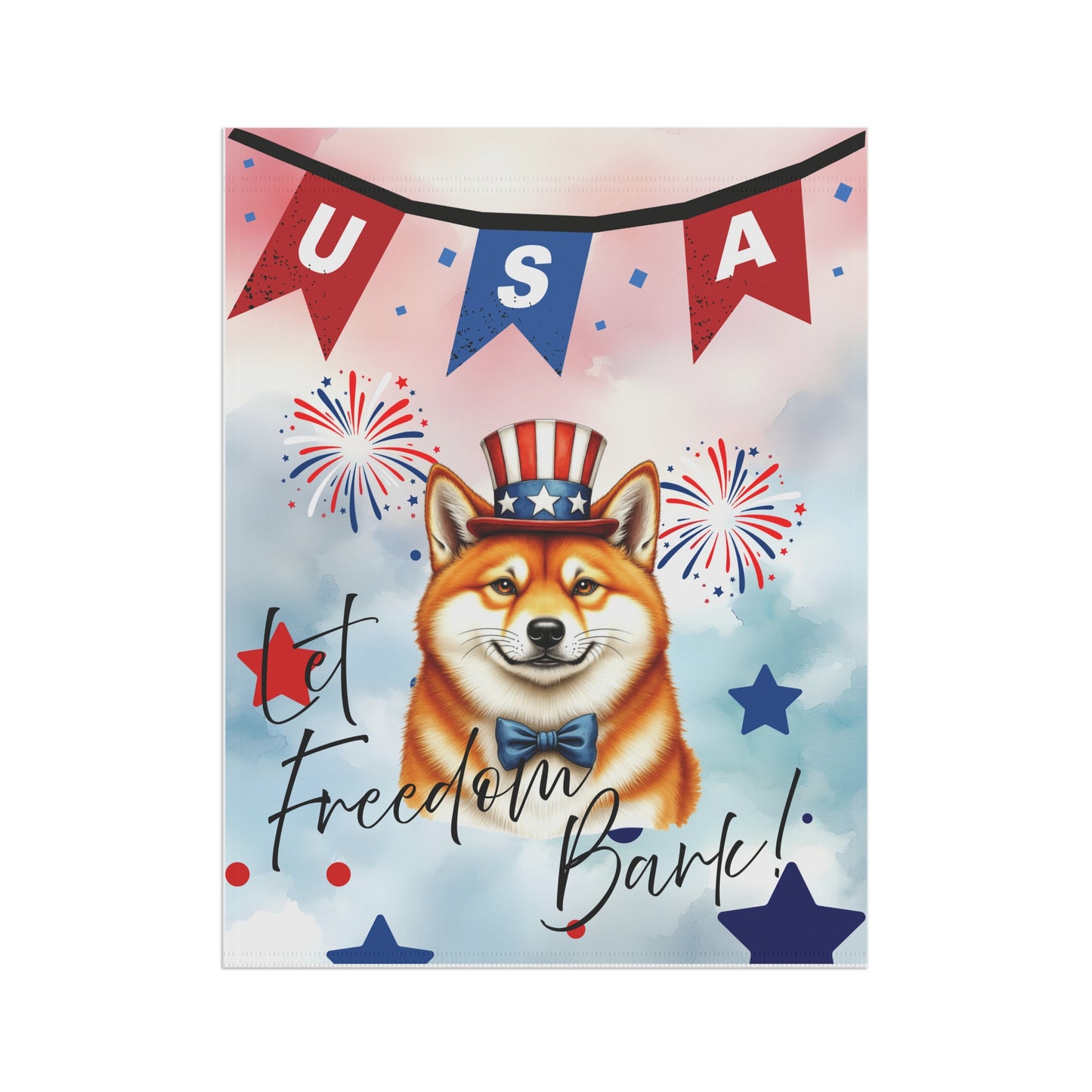 Patriotic Dog Garden Flag -Shiba Inu – 'Let Freedom Bark' USA Banner