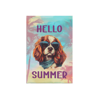 "Hello Summer" Cavalier King Charles Spaniel with Sunglasses -Outdoor House Banner/Garden Flag