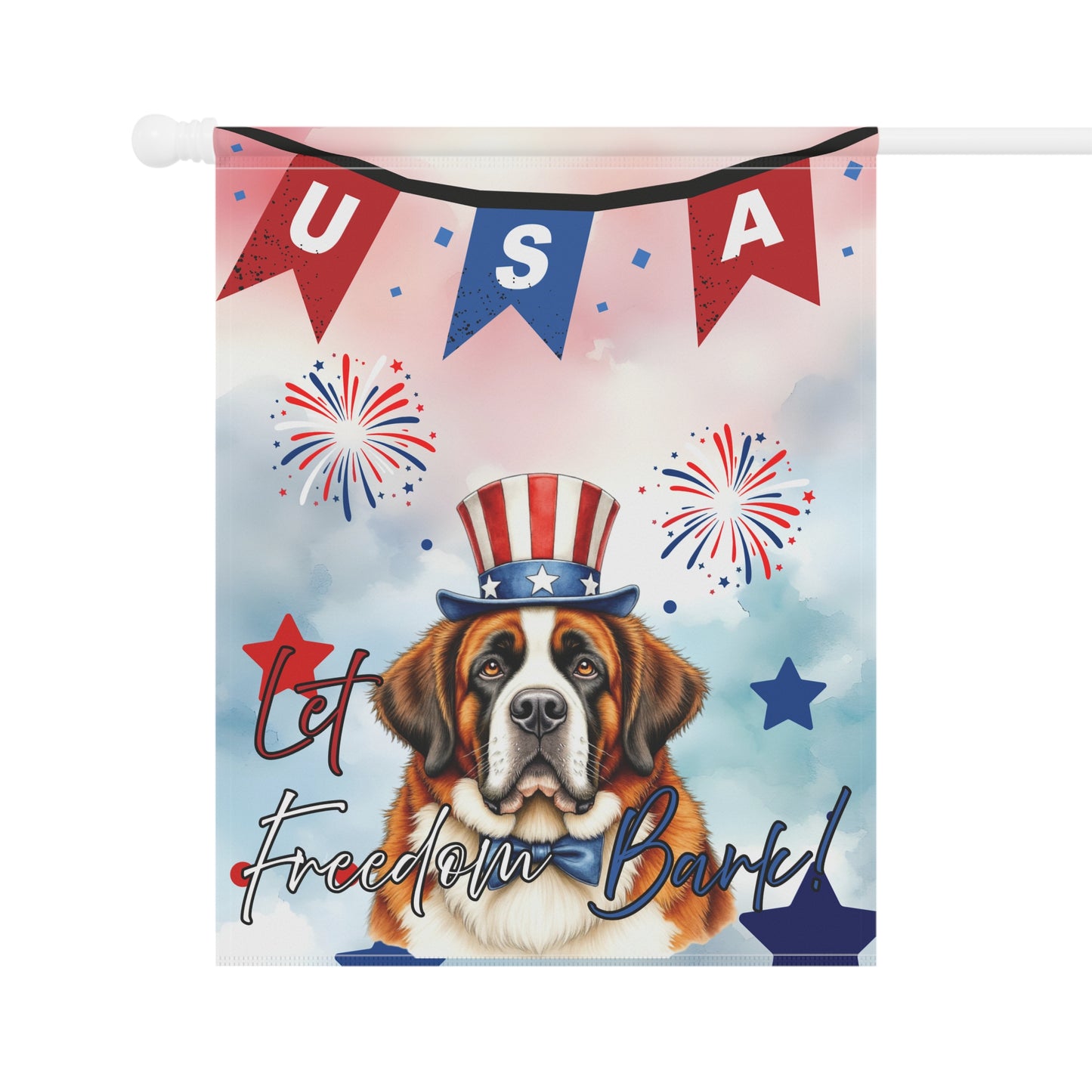 Patriotic Dog Garden Flag - Saint Bernard – 'Let Freedom Bark' USA Banner