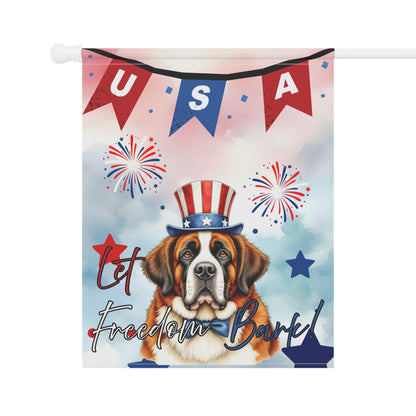 Patriotic Dog Garden Flag - Saint Bernard – 'Let Freedom Bark' USA Banner