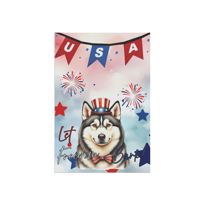 Patriotic Dog Garden Flag - Husky – 'Let Freedom Bark' USA Banner