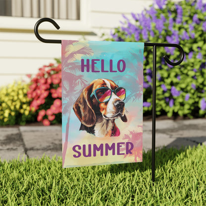 "Hello Summer" Beagle with Sunglasses -Outdoor House Banner/Garden Flag
