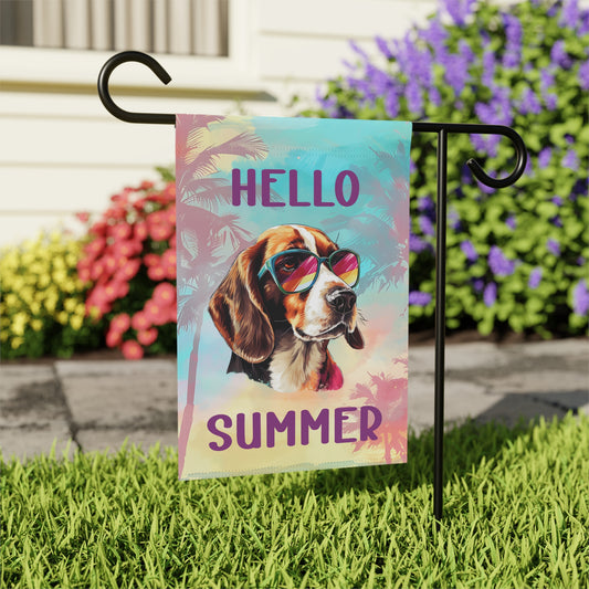 "Hello Summer" Beagle with Sunglasses -Outdoor House Banner/Garden Flag