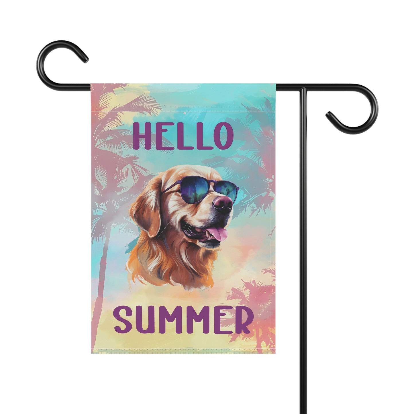 "Hello Summer" Golden Retriever with Sunglasses -Outdoor House Banner/Garden Flag