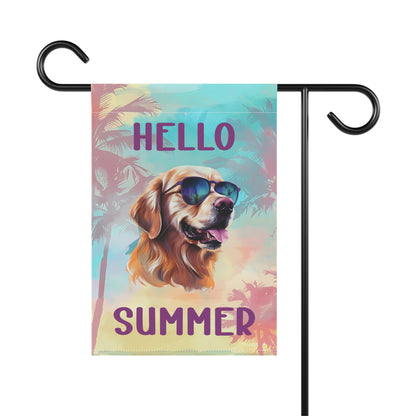 "Hello Summer" Golden Retriever with Sunglasses -Outdoor House Banner/Garden Flag