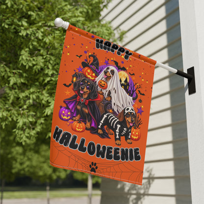 "Happy Halloweenie" — Halloween Garden Flag - Dachshund