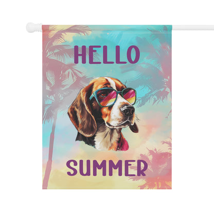 "Hello Summer" Beagle with Sunglasses -Outdoor House Banner/Garden Flag