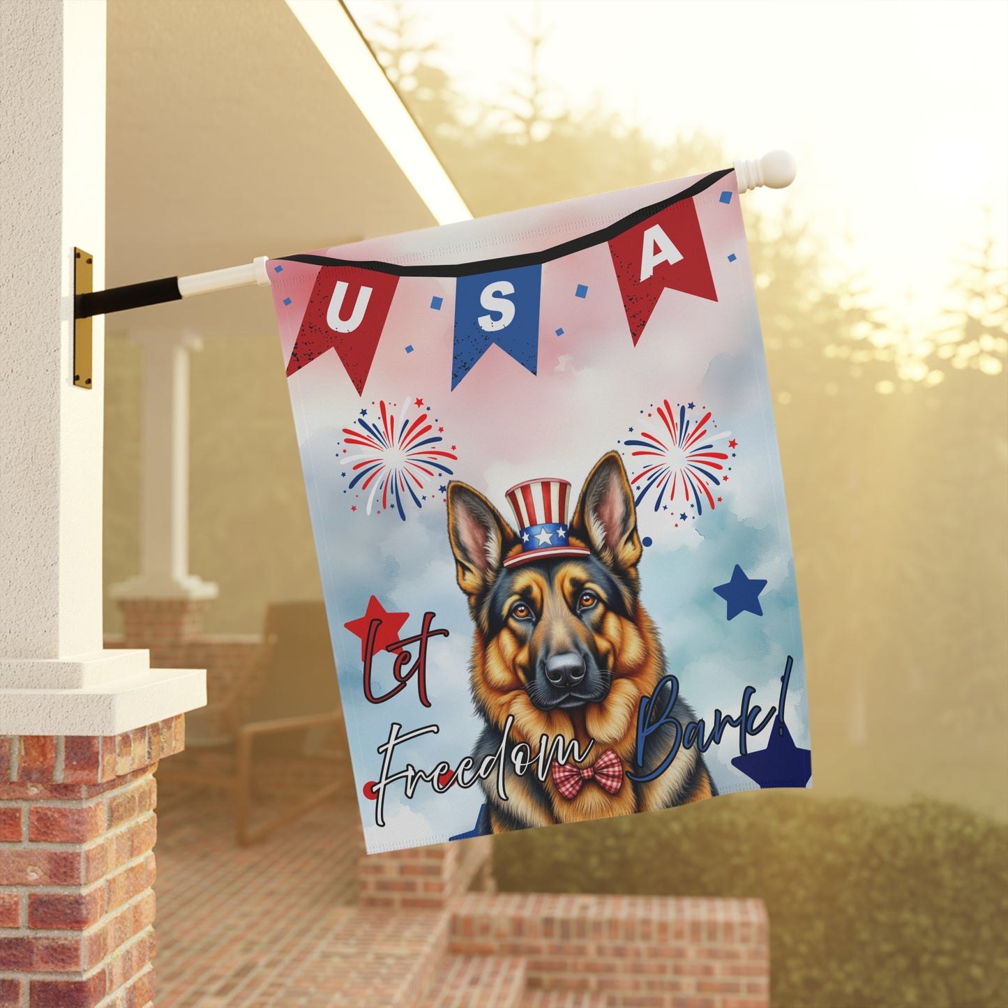 Patriotic Dog Garden Flag - German Shepard – 'Let Freedom Bark' USA Banner