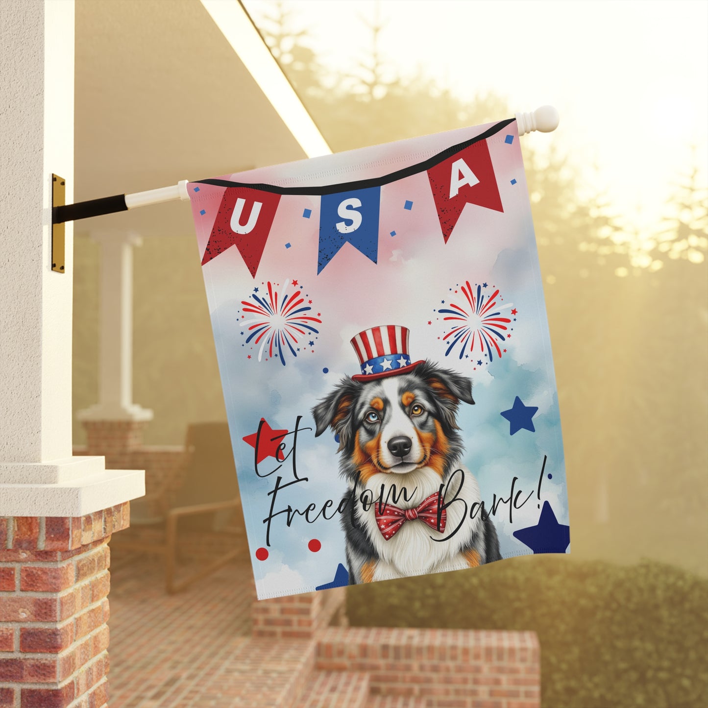 Patriotic Dog Garden Flag - Australian Shepard – 'Let Freedom Bark' USA Banner