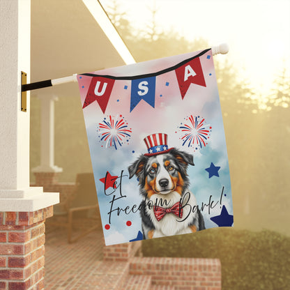 Patriotic Dog Garden Flag - Australian Shepard – 'Let Freedom Bark' USA Banner