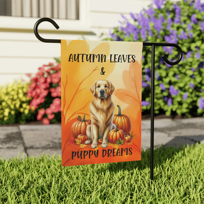 Autumn Leaves & Puppy Dreams Garden Flag - Golden Retriever