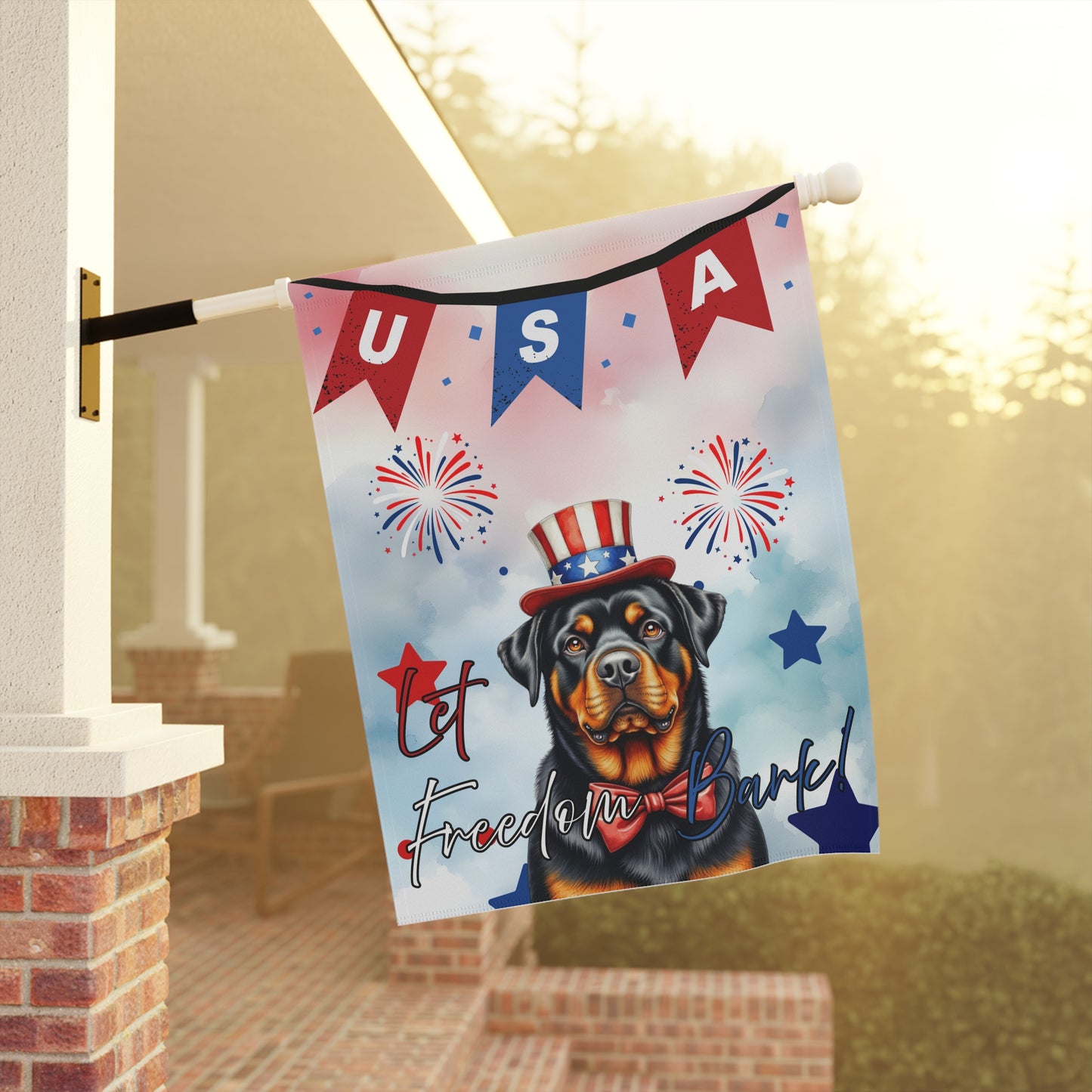 Patriotic Dog Garden Flag - Rottweiler – 'Let Freedom Bark' USA Banner