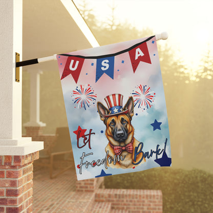 Patriotic Dog Garden Flag - Belgian Malinois – 'Let Freedom Bark' USA Banner