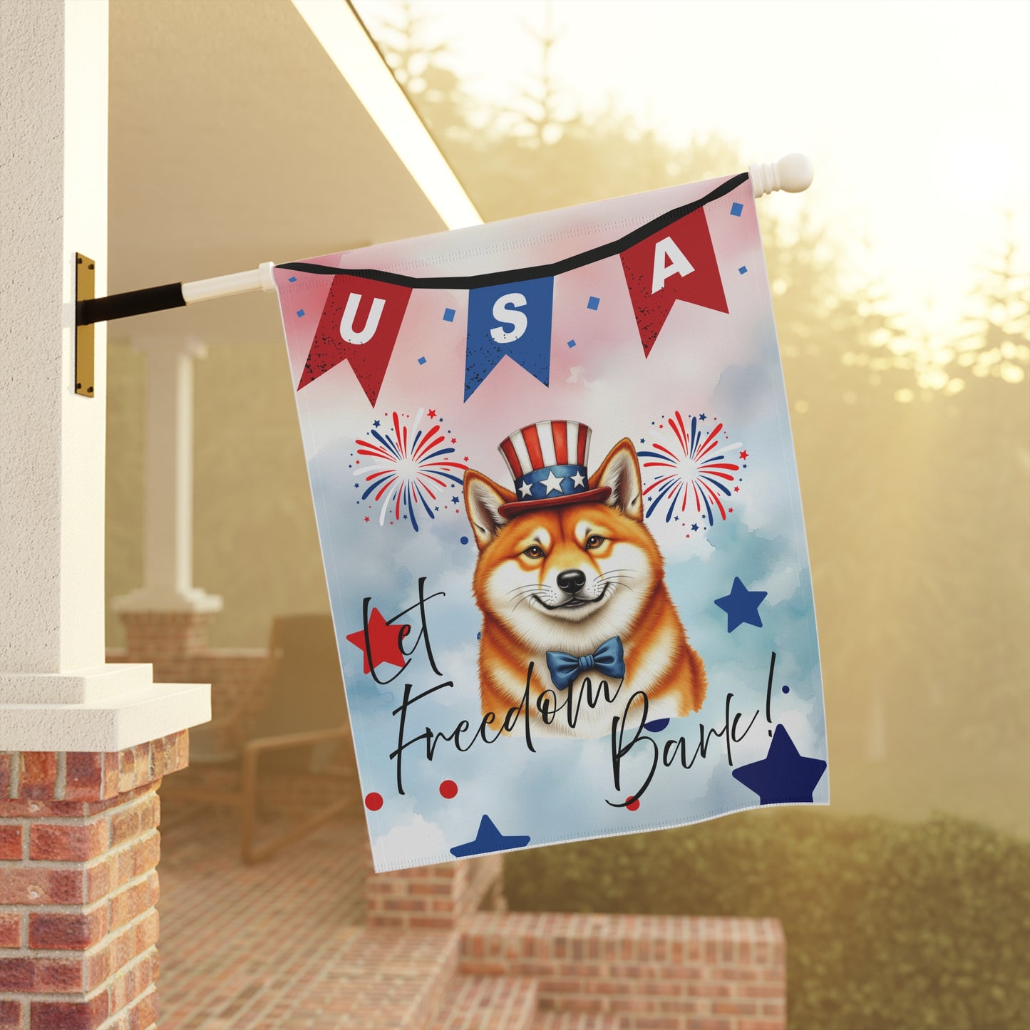 Patriotic Dog Garden Flag -Shiba Inu – 'Let Freedom Bark' USA Banner