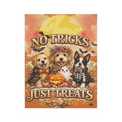 “No Tricks Just Treats” Halloween Garden Flag — Cute Dogs Pumpkin Decoration