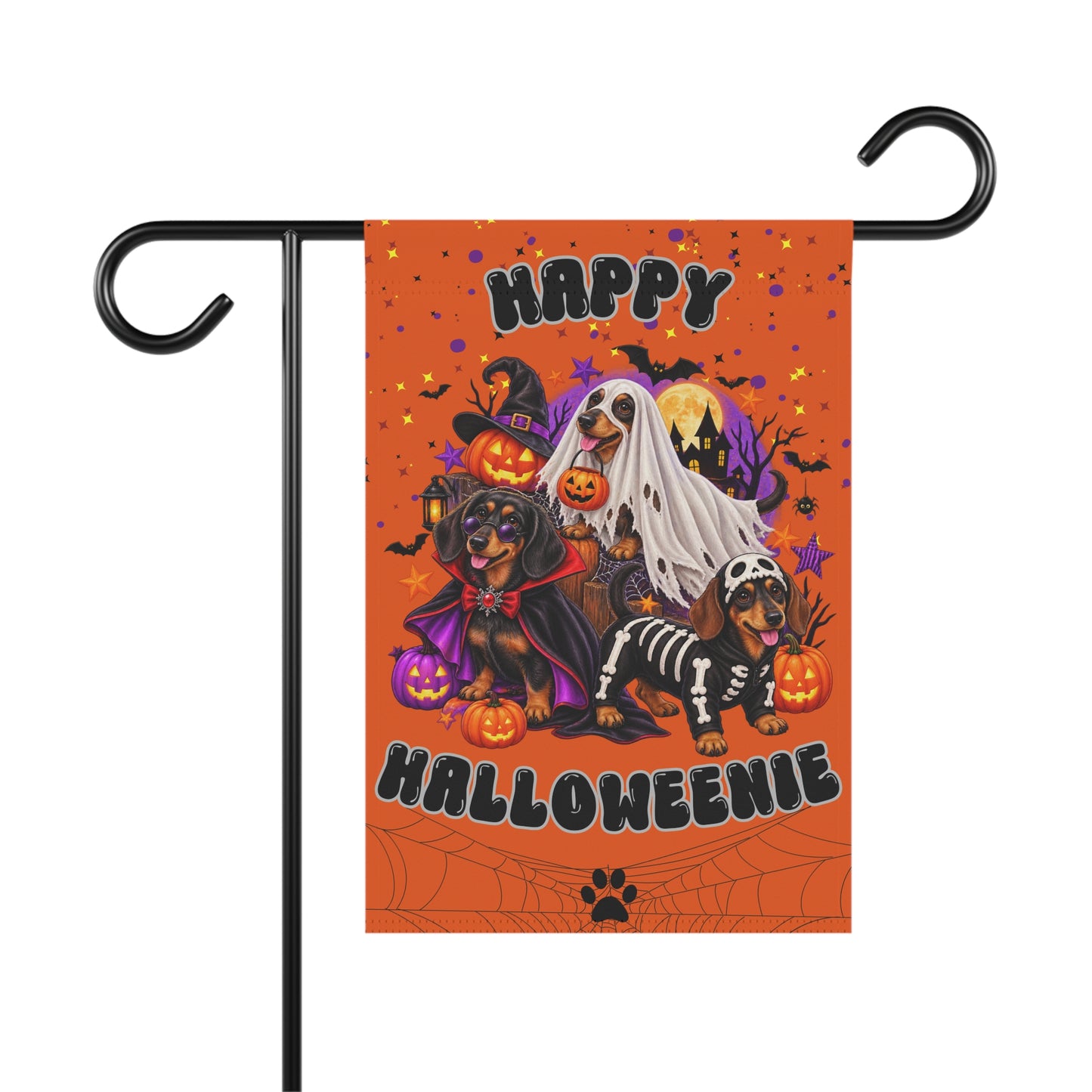 "Happy Halloweenie" — Halloween Garden Flag - Dachshund