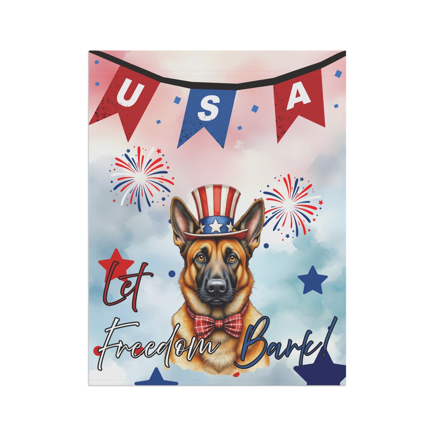 Patriotic Dog Garden Flag - Belgian Malinois – 'Let Freedom Bark' USA Banner