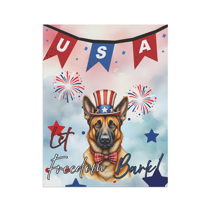 Patriotic Dog Garden Flag - Belgian Malinois – 'Let Freedom Bark' USA Banner