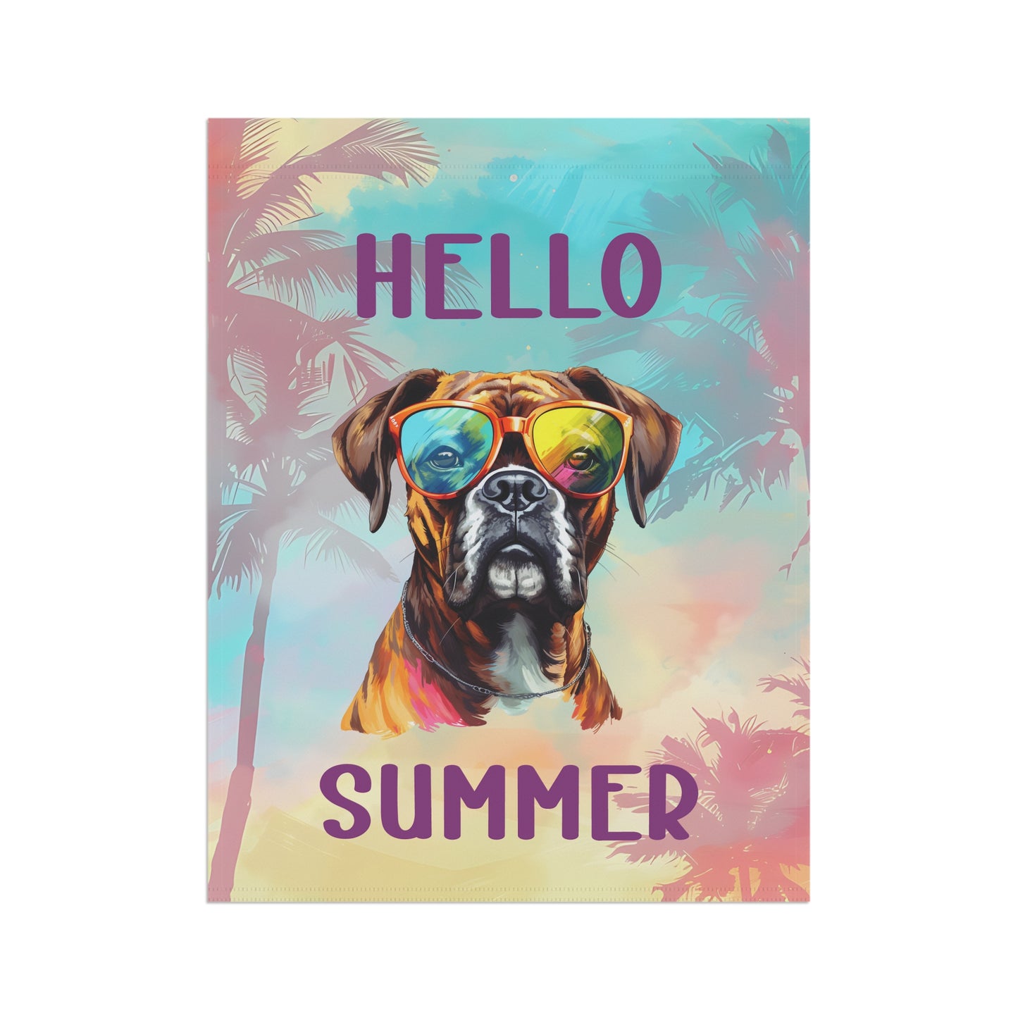 "Hello Summer" Boxer with Sunglasses -Outdoor House Banner/Garden Flag