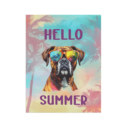 "Hello Summer" Boxer with Sunglasses -Outdoor House Banner/Garden Flag