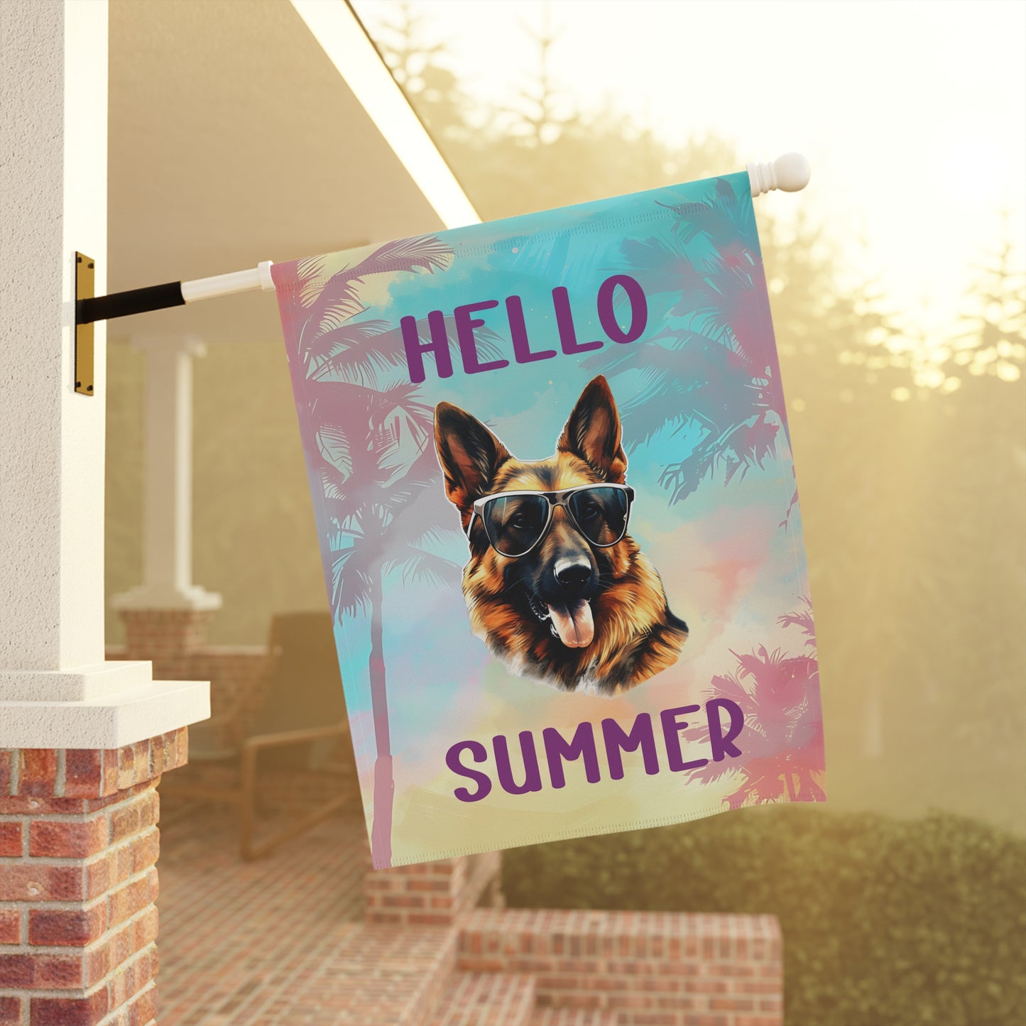 "Hello Summer" German Shepherd with Sunglasses -Outdoor House Banner/Garden Flag