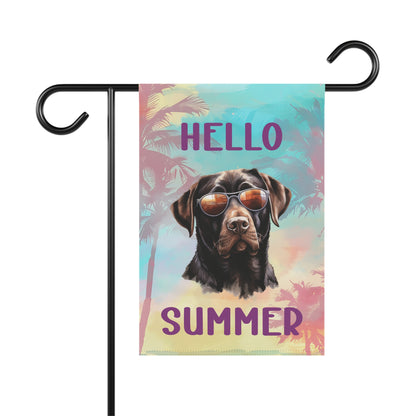 "Hello Summer"  with Sunglasses Labrador -Outdoor House Banner/Garden Flag