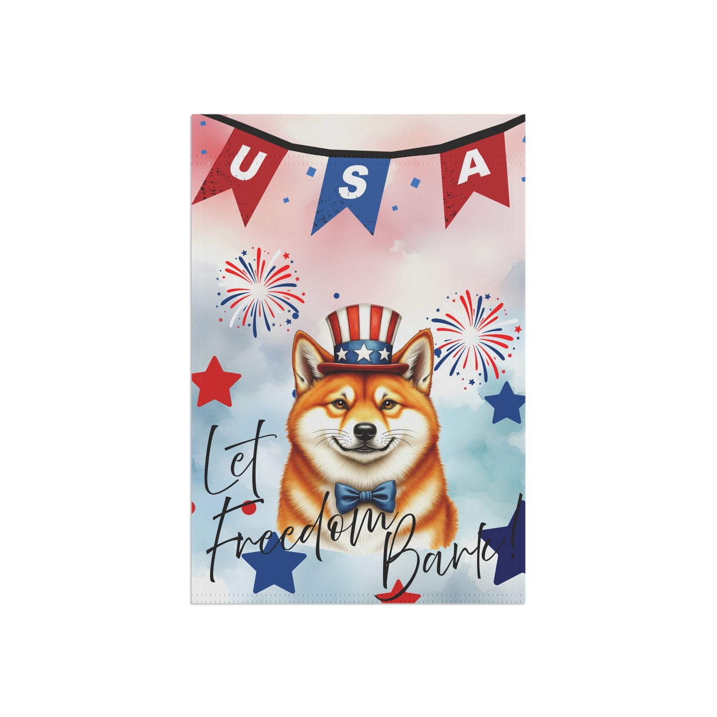 Patriotic Dog Garden Flag -Shiba Inu – 'Let Freedom Bark' USA Banner