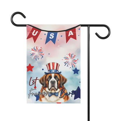 Patriotic Dog Garden Flag - Saint Bernard – 'Let Freedom Bark' USA Banner