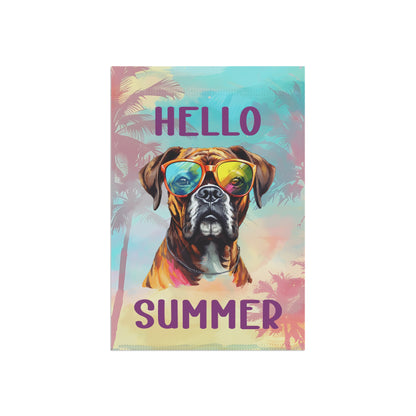 "Hello Summer" Boxer with Sunglasses -Outdoor House Banner/Garden Flag