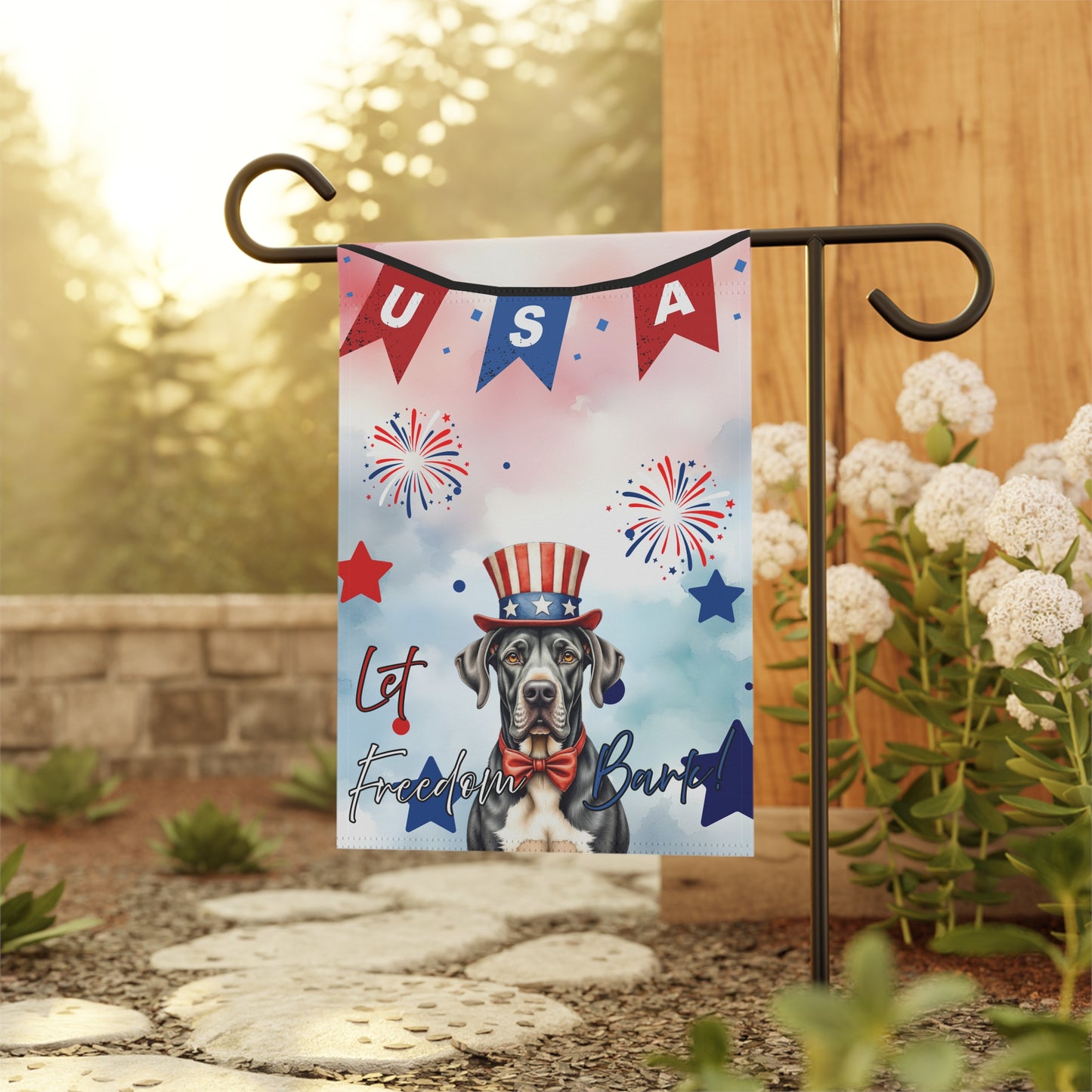 Patriotic Dog Garden Flag - Great Dane – 'Let Freedom Bark' USA Banner