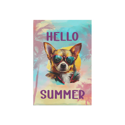 "Hello Summer"  with Sunglasses Chihuahua -Outdoor House Banner/Garden Flag