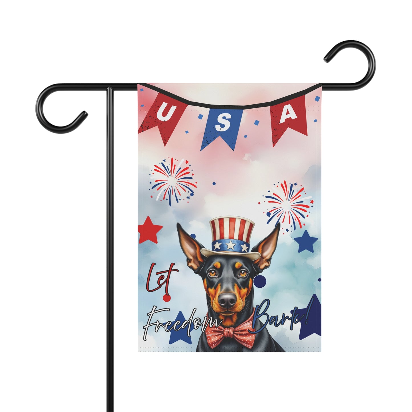 Patriotic Dog Garden Flag - Doberman – 'Let Freedom Bark' USA Banner