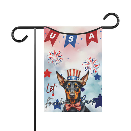 Patriotic Dog Garden Flag - Doberman – 'Let Freedom Bark' USA Banner