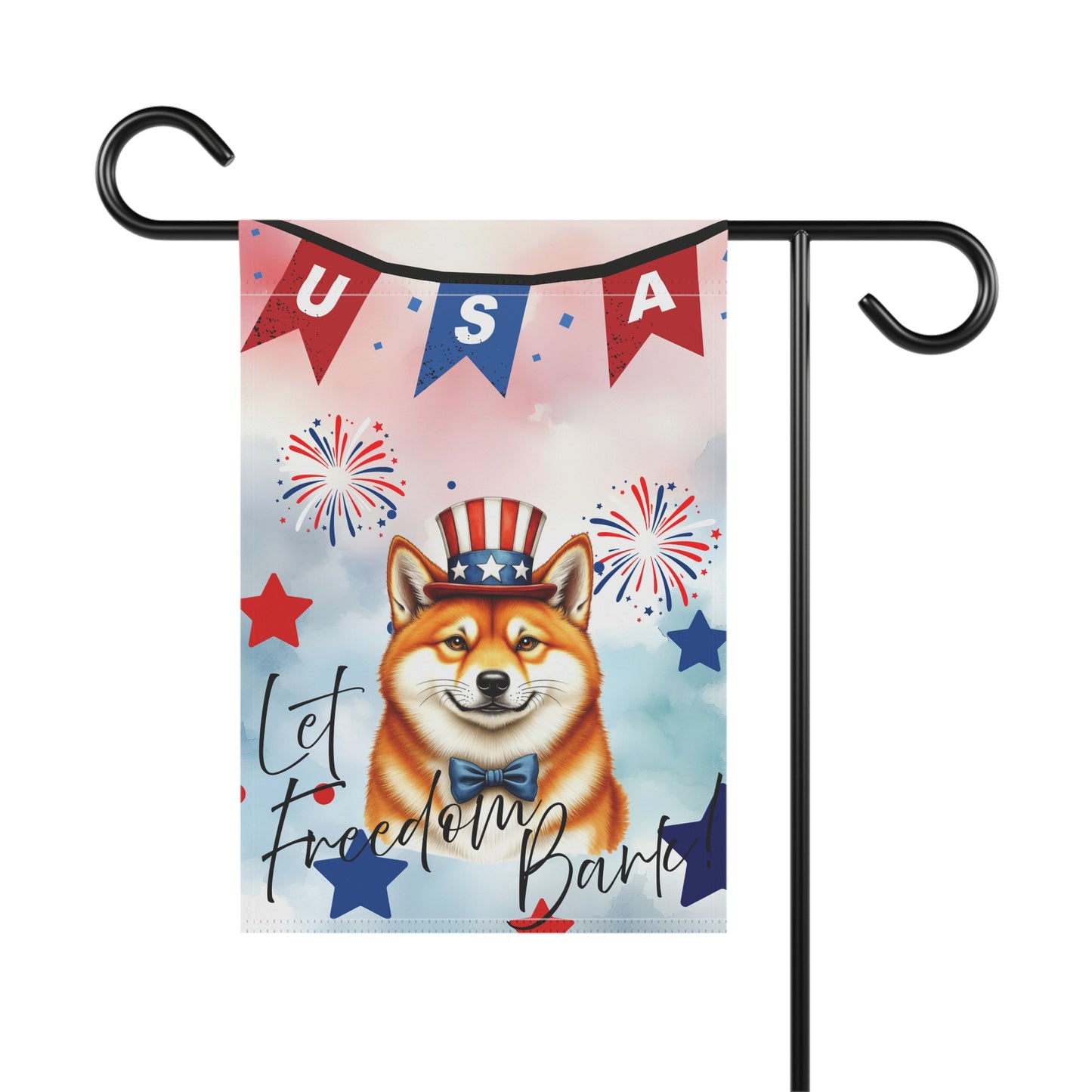 Patriotic Dog Garden Flag -Shiba Inu – 'Let Freedom Bark' USA Banner