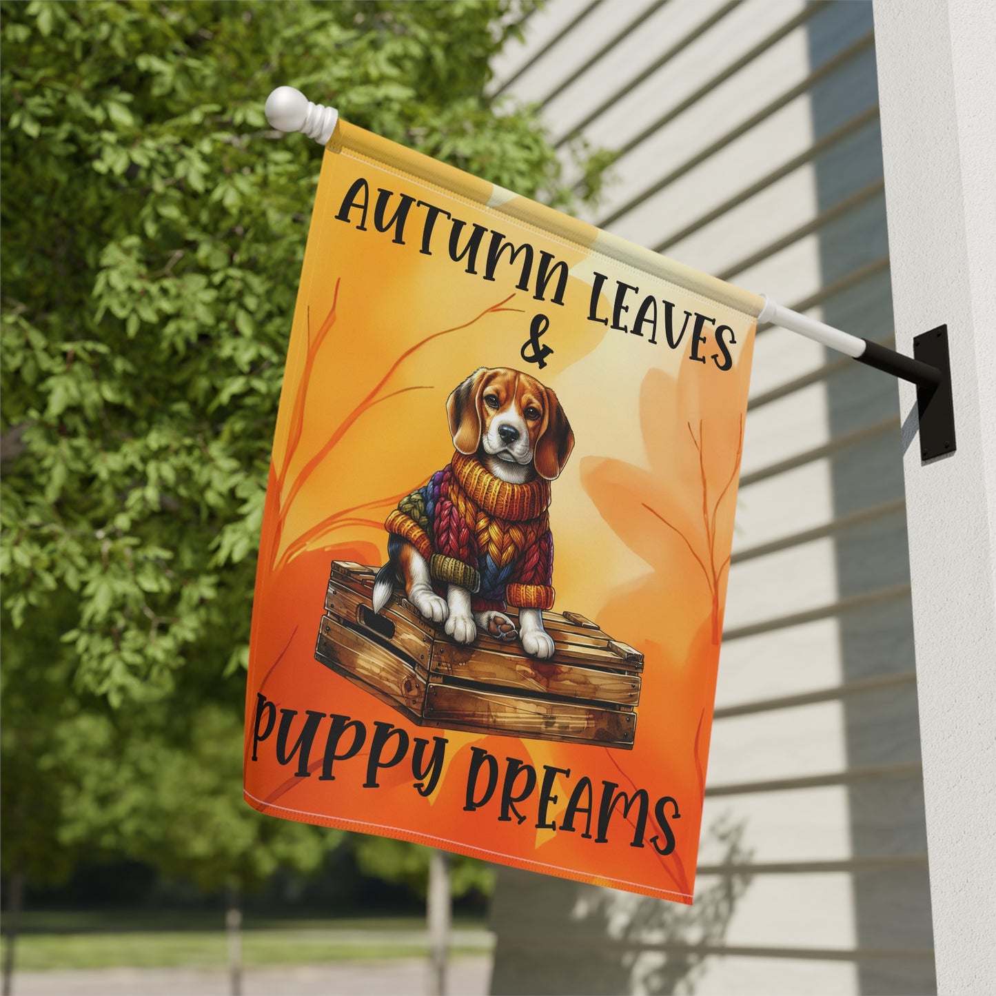 Autumn Leaves & Puppy Dreams Garden Flag — Beagle