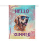 "Hello Summer" Golden Retriever with Sunglasses -Outdoor House Banner/Garden Flag