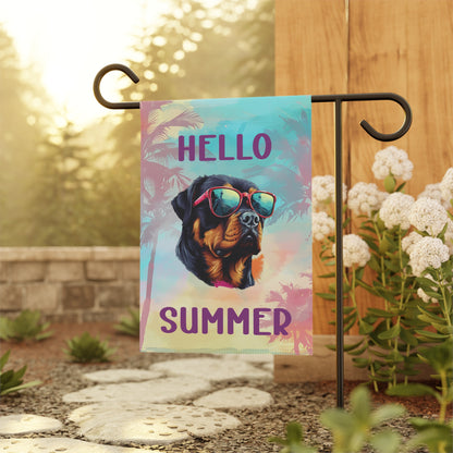 "Hello Summer" Rottweiler with Sunglasses -Outdoor House Banner/Garden Flag